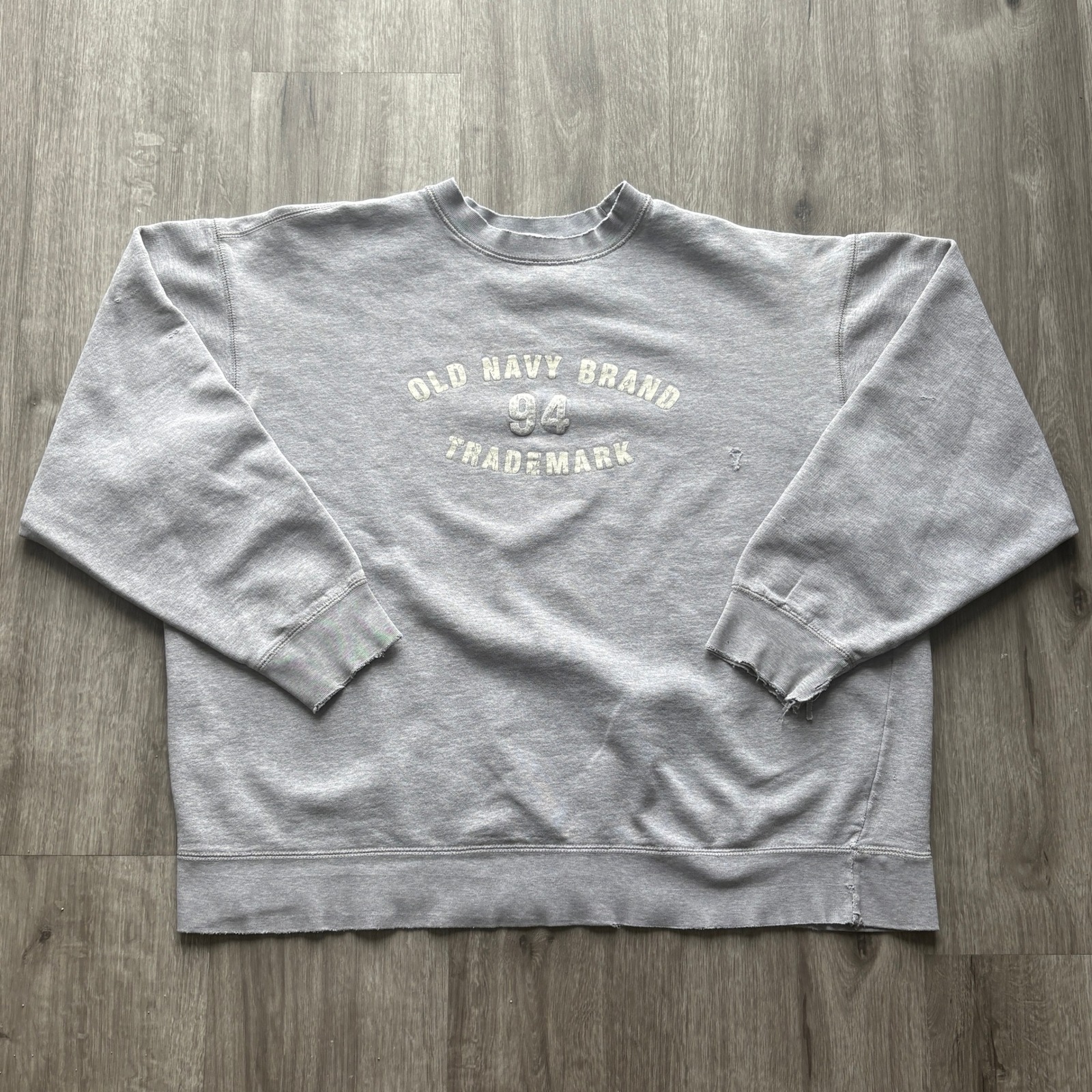 Vintage Old Navy Brand 94 Trademark Distressed Sweatshirt Gray Xl Thrashed